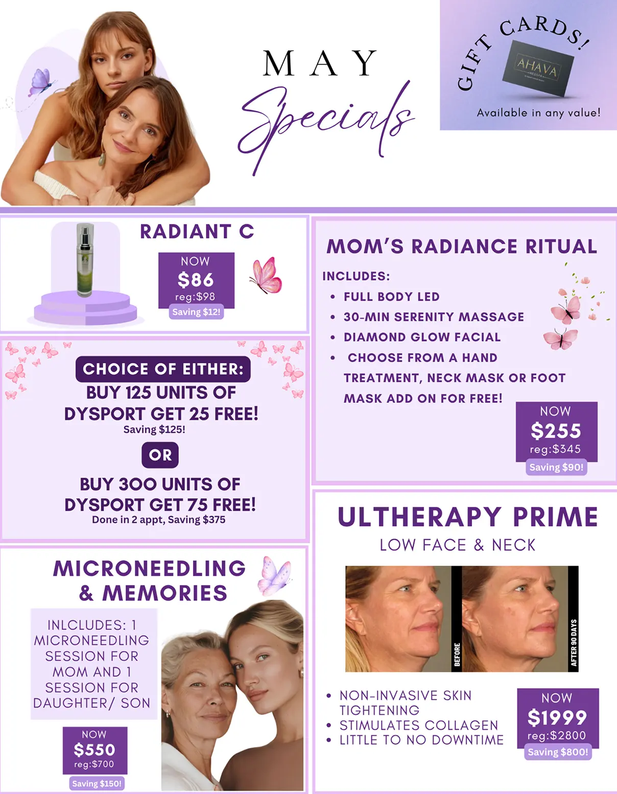 May Specials at Inland Cosmetic Surgery and Ahava Medspa