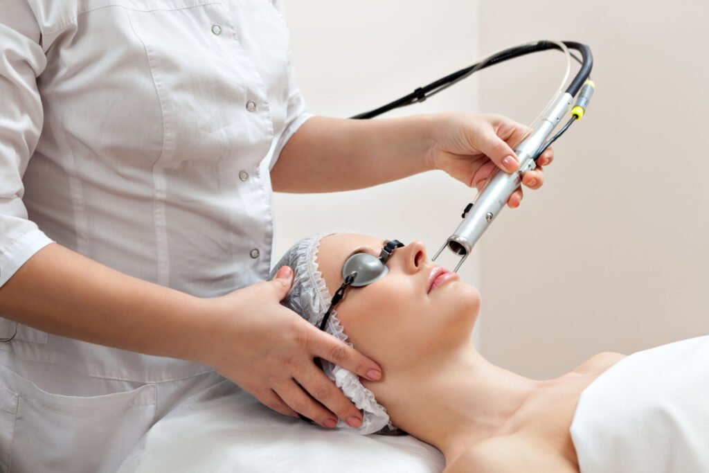 Woman getting a laser skin treatment at a Rancho Cucamonga med spa